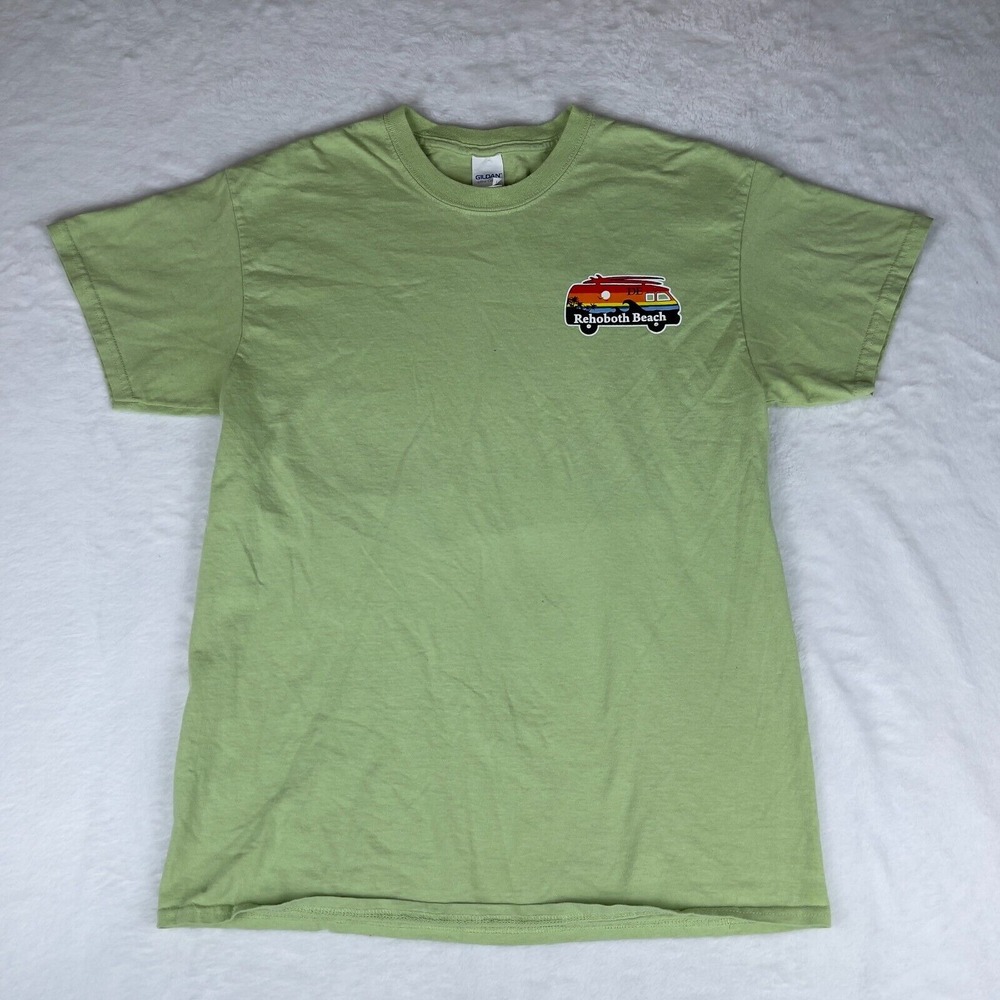 Gildan Tee Shirt Mens Medium Green Graphic Rehoboth Beach Short Sleeve Crew Neck
